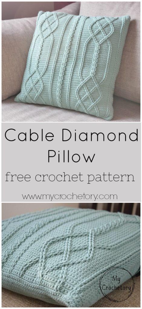 Cable Diamond Pillow - cable crochet free pattern by www.mycrochetory.com Crochet Cable Diamond Pillow: Free Pattern and Tutorial