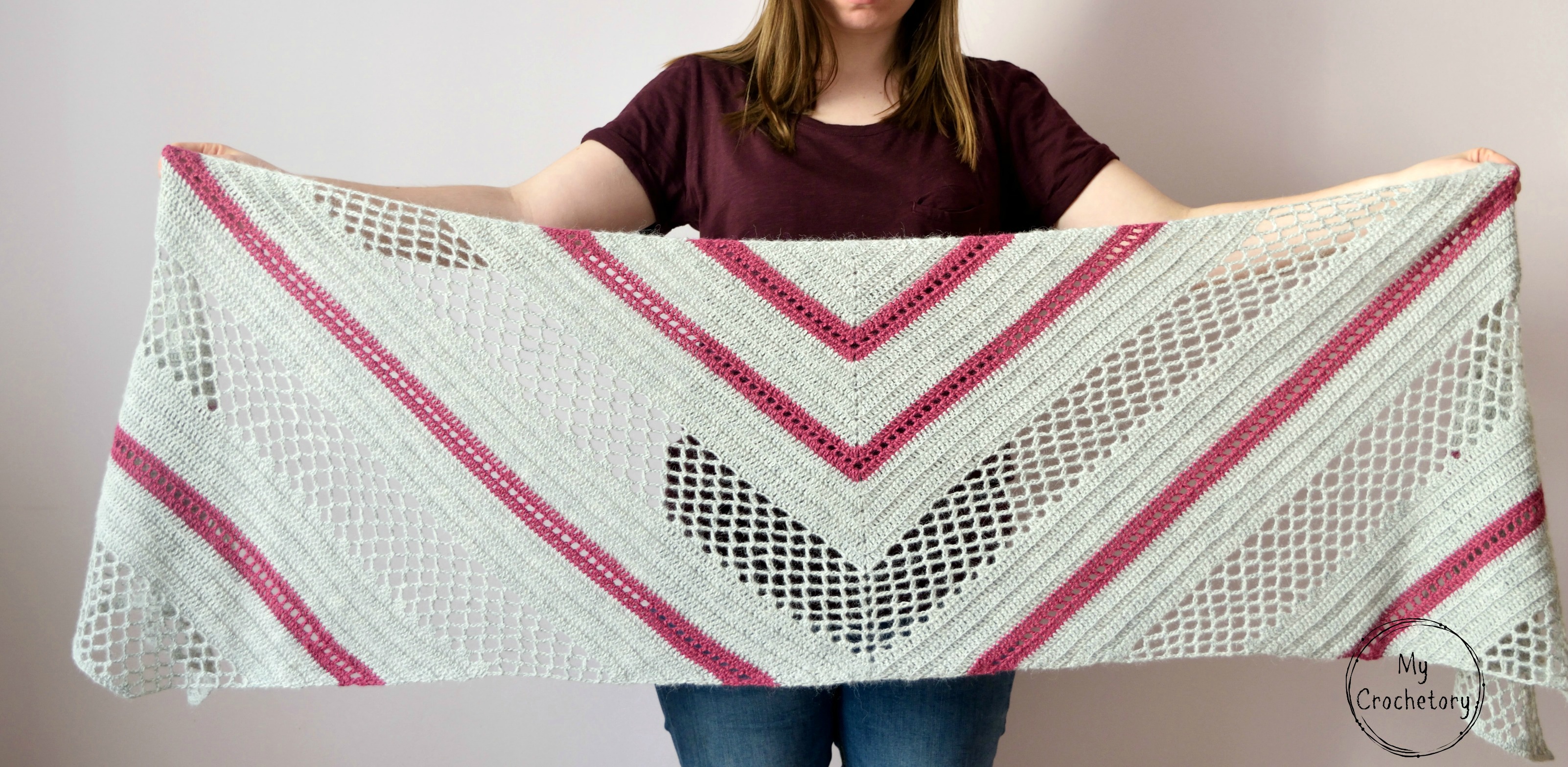 Spring Solstice Wrap: Crochet Pattern for a Rectangular Shawl. Free crochet shawl with stitch charts.
