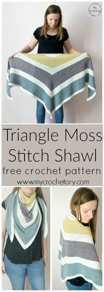 Triangle Moss Stitch Shawl - free crochet pattern for the moss stitch lovers by www.mycrochetory.com