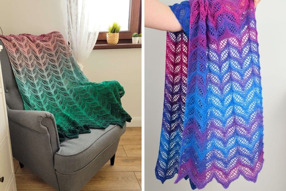 Tonnta crochet collection – colorful crochet blanket and lightweight scarf patterns in gradient yarn by MyCrochetory.
