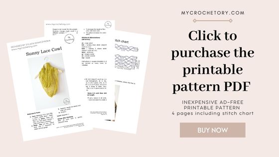 Sunny Lace Cowl stitch chart preview, the full chart is in the printable pattern PDF