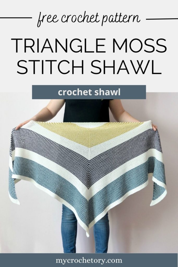 Free Triangle Crochet Shawl pattern showcasing the intricate moss stitch pattern.