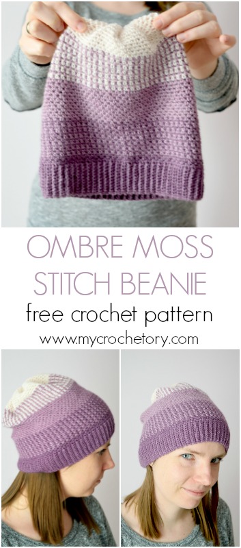 Ombre Moss Stitch Crochet Beanie - free crochet pattern by mycrochetory.com