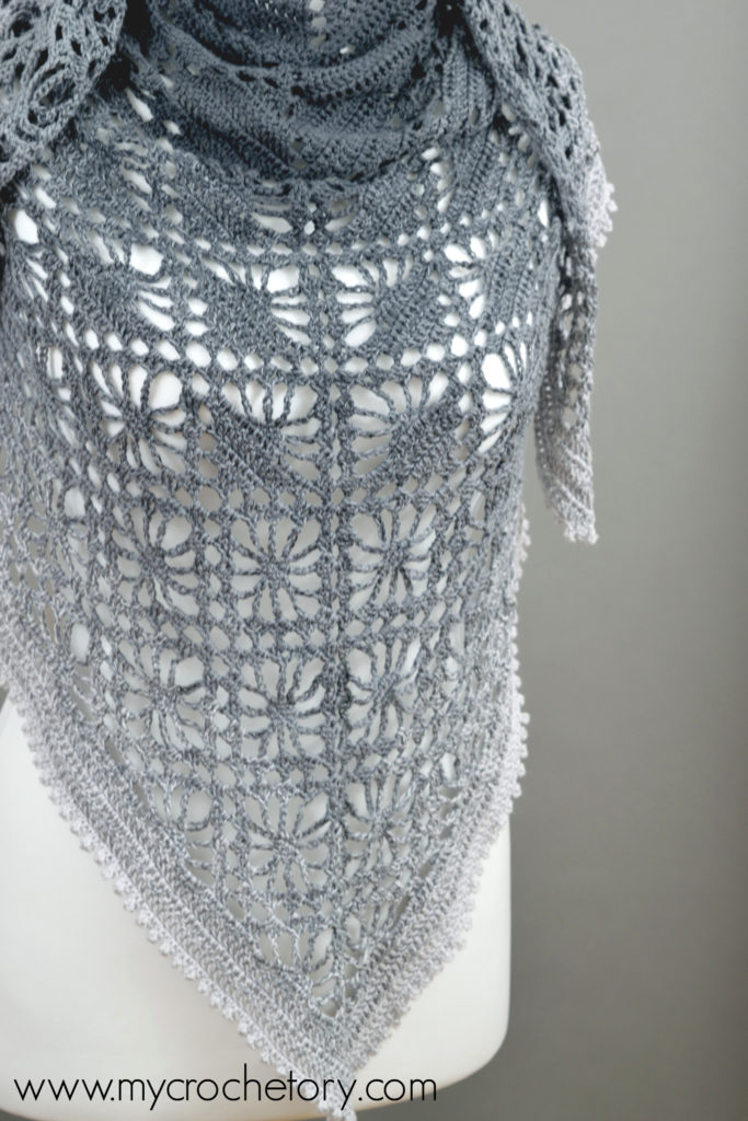 Leto Shawl - Crochet pattern using gradient yarn, showcasing delicate lace design."