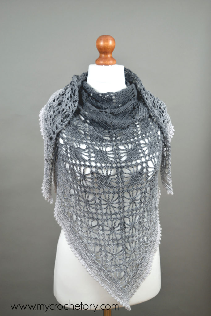 Leto Shawl - Crochet pattern using gradient yarn, showcasing delicate lace design."