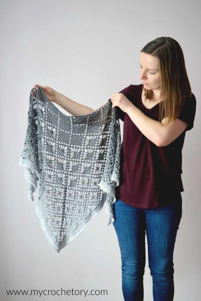 Leto Shawl - Crochet pattern using gradient yarn, showcasing delicate lace design."