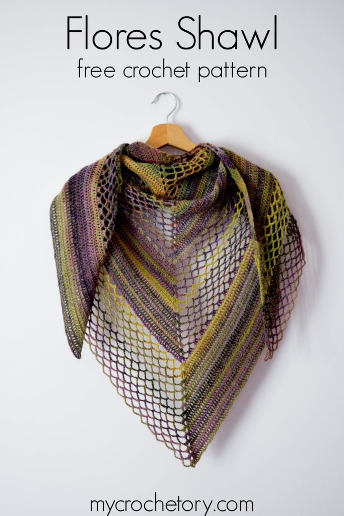 Flores Shawl - a beautiful crochet prayer shawl free pattern with a triangle shape.