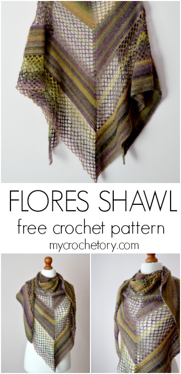 Flores Shawl - a beautiful crochet prayer shawl free pattern with a triangle shape.