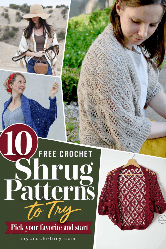 Crochet shrug patterns pin "10 free crochet shrug patterns to try" with the Nalu, Meadow Lace, Baja and Stonewash shrugs
