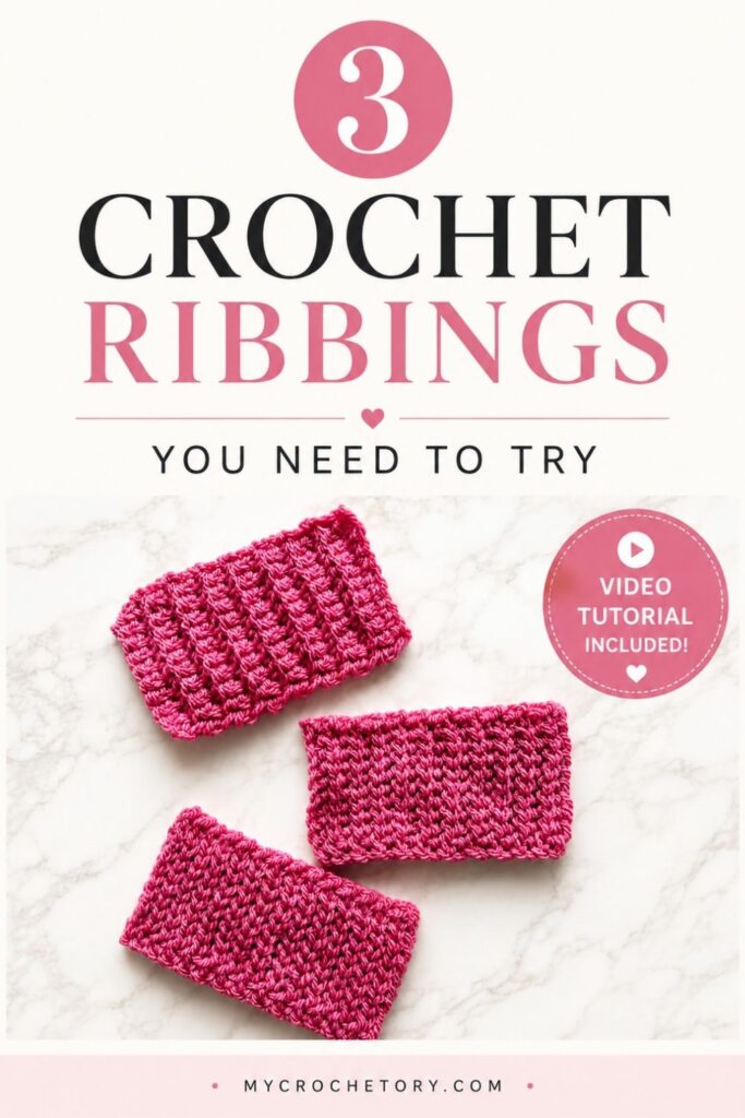 Pinterest pin for how to crochet ribbing with 3 crochet ribbing methods and video tutorial included