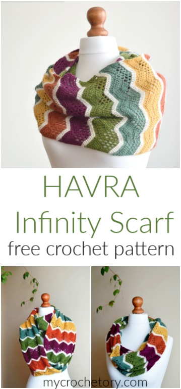 Havra Infinity Scarf: free infinity scarf crochet pattern in vibrant colors.