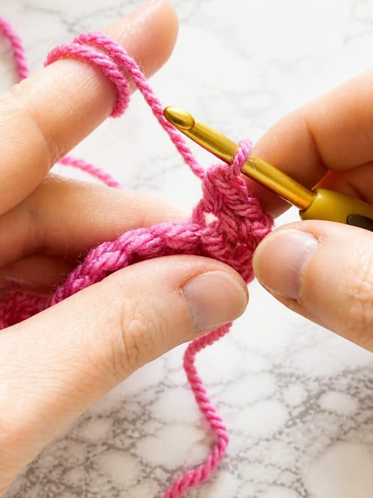 Working back loop single crochet stitches into the back loops only for ribbed crochet texture