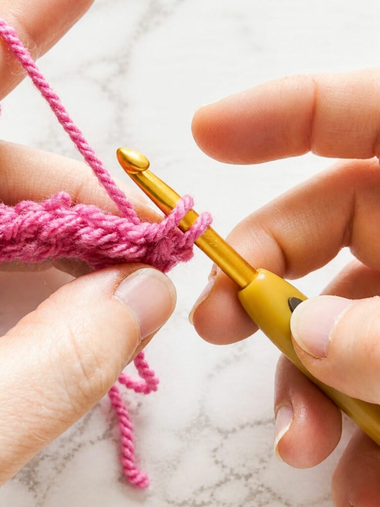 ulling yarn through the stitch and the loop on the hook to complete a yarn over slip stitch
