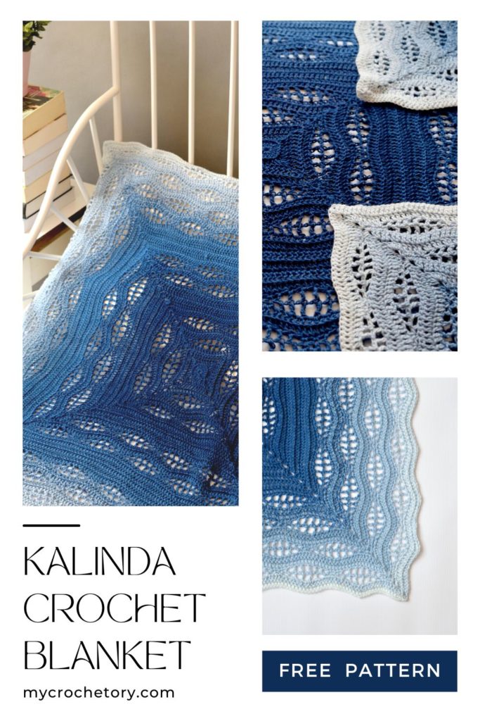 How to crochet a blanket: a beautiful Kalinda Blanket showcasing vibrant waves of color.