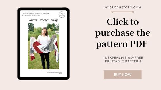 Ad-free crochet pattern PDF shown on a tablet, button to buy the printable pattern.