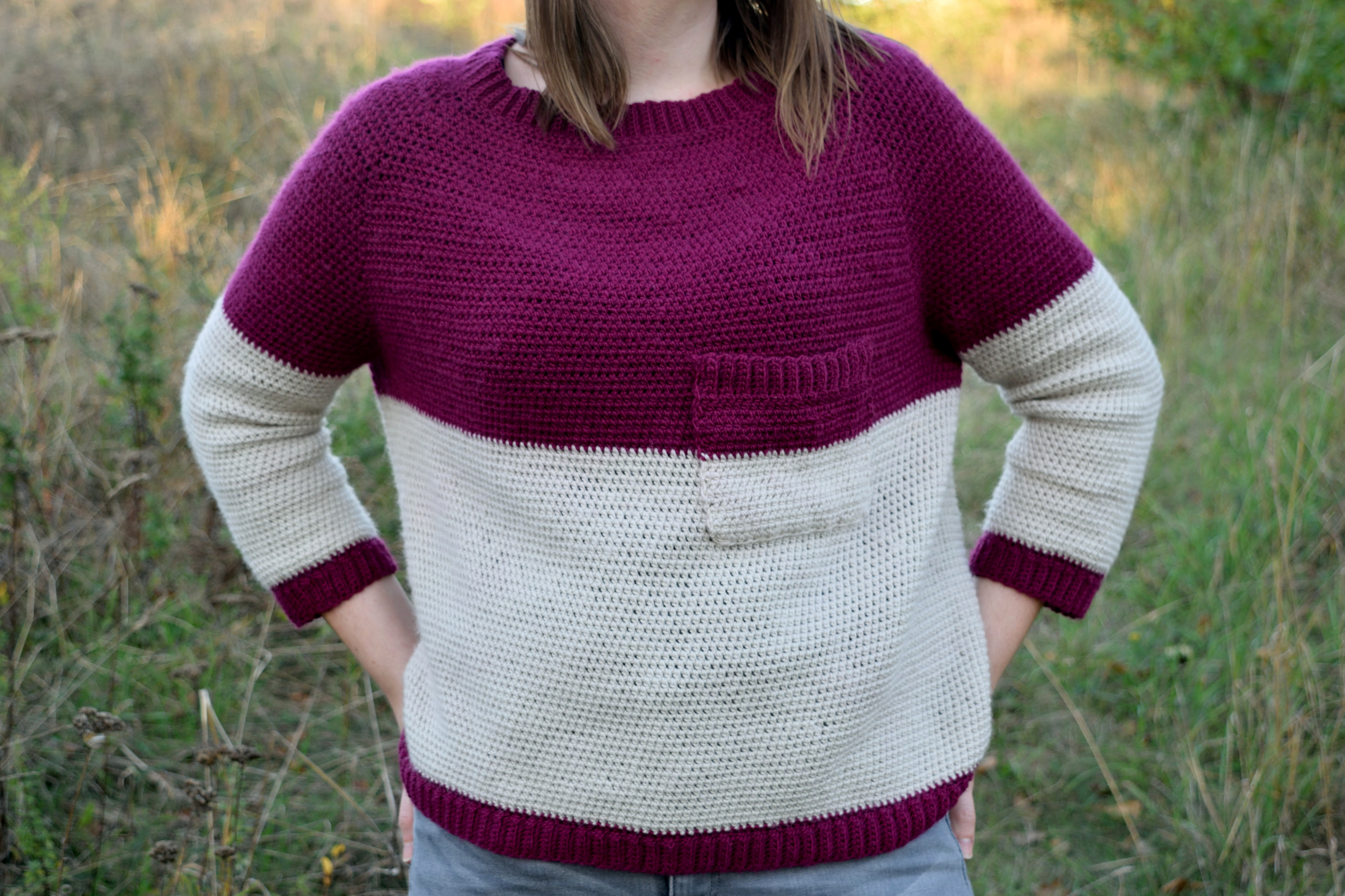 Pocket Raglan Sweater, a free crochet sweater pattern