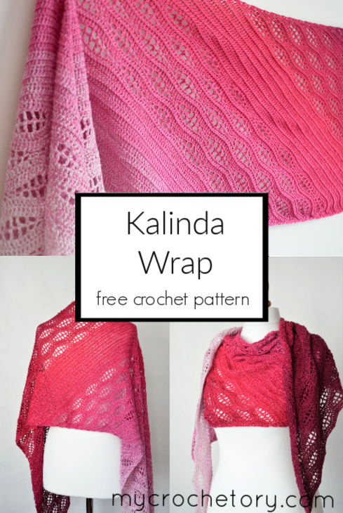 Mesmerizing wave pattern of the Kalinda Wrap crochet shawl.