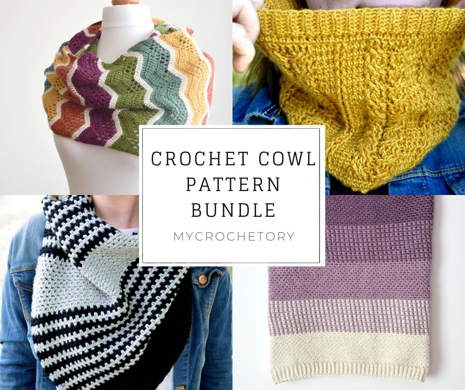 MyCrochetory Crochet Cowl Pattern BUNDLE that includes 4 patterns for one low price.