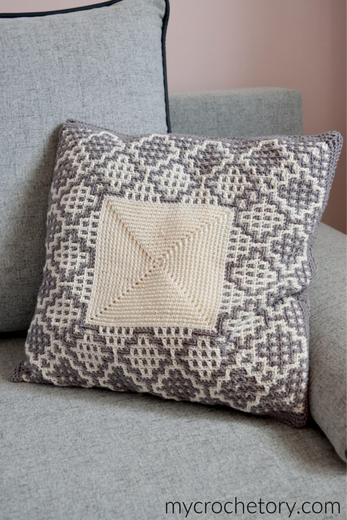 Learn how do I crochet magic circle while making the Carina square pillow with its beautiful mosaic design.