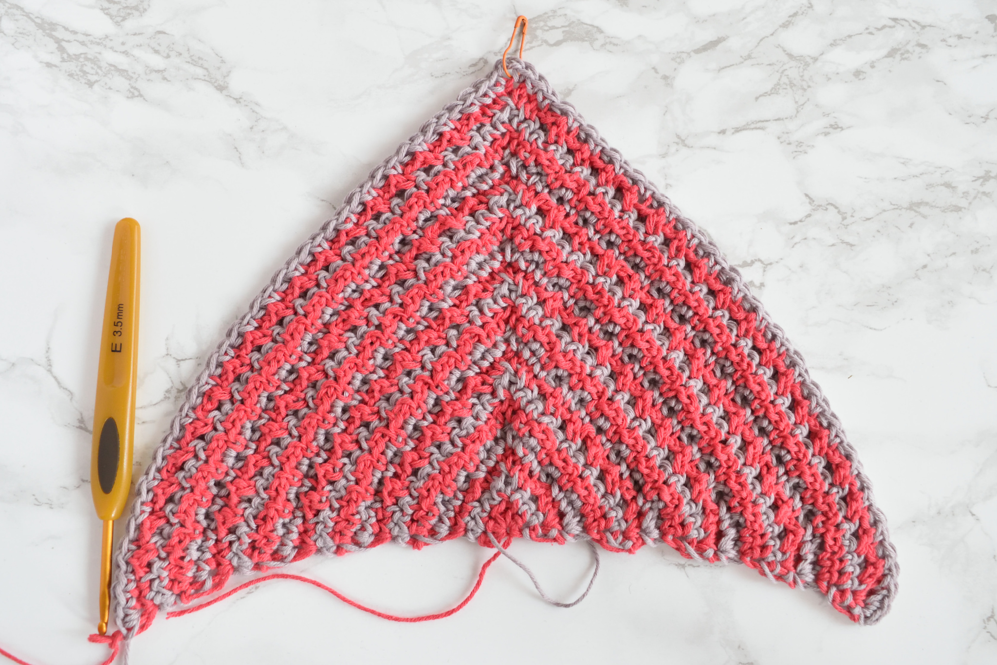 Namari mosaic crochet shawl, progress photo after Row 8