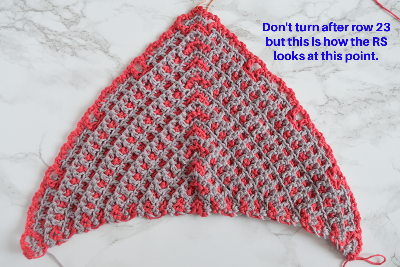 Namari mosaic crochet shawl, Row 23 step 3