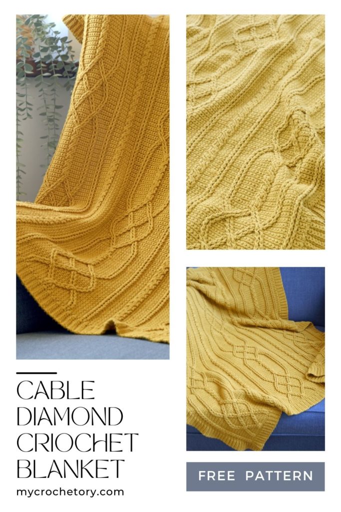 Close-up of the intricate cable stitches in the Cable Diamond crochet baby blanket with cables