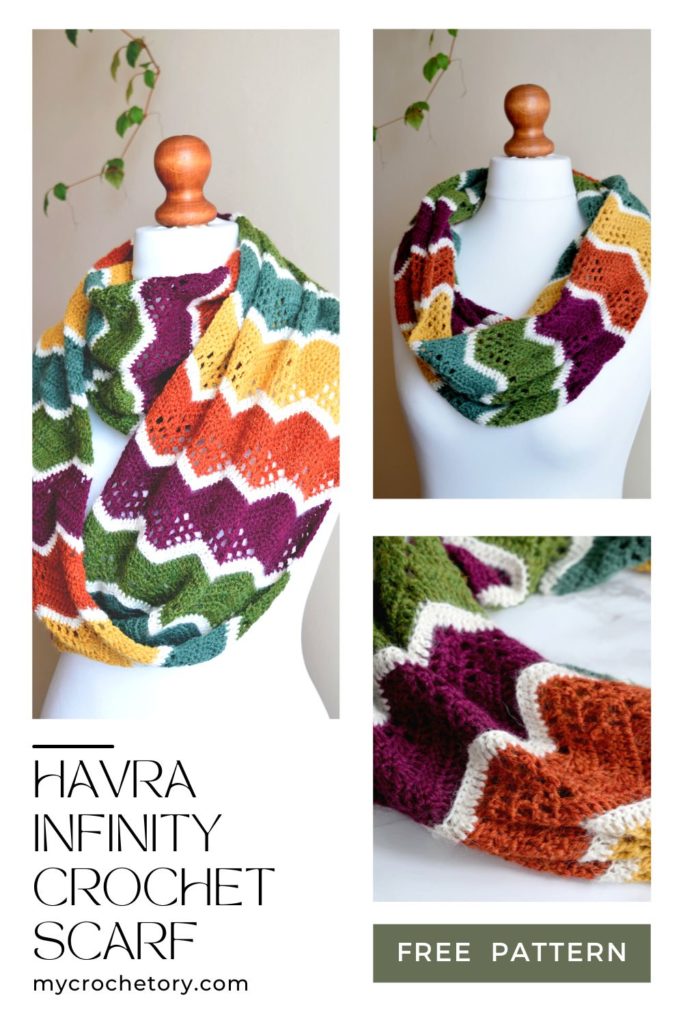 Havra Infinity Scarf: free infinity scarf crochet pattern in vibrant colors.