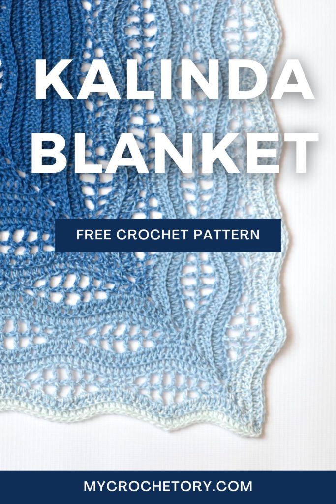 How to crochet a blanket: a beautiful Kalinda Blanket showcasing vibrant waves of color.