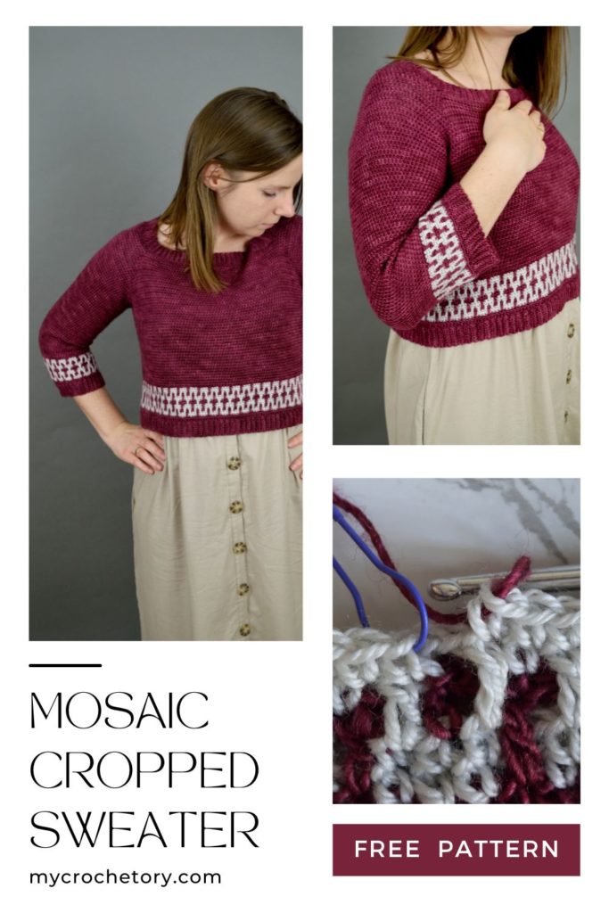 A beautiful crochet sweater pattern with textured stitches and a cropped design