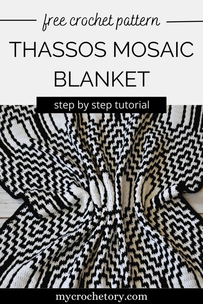 A captivating Thassos Mosaic Crochet Blanket, showcasing the intricate mosaic design and cozy texture
