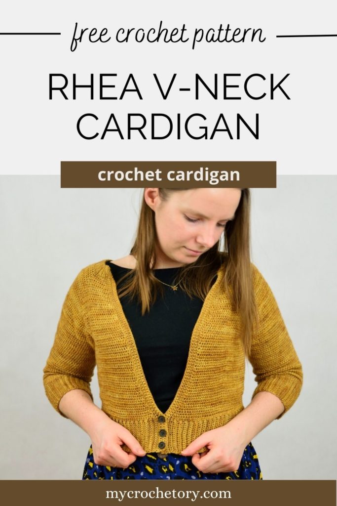 A close-up of the Rhea V-neck cropped crochet cardigan pattern FREE with a beautiful stitch pattern and V-neck design