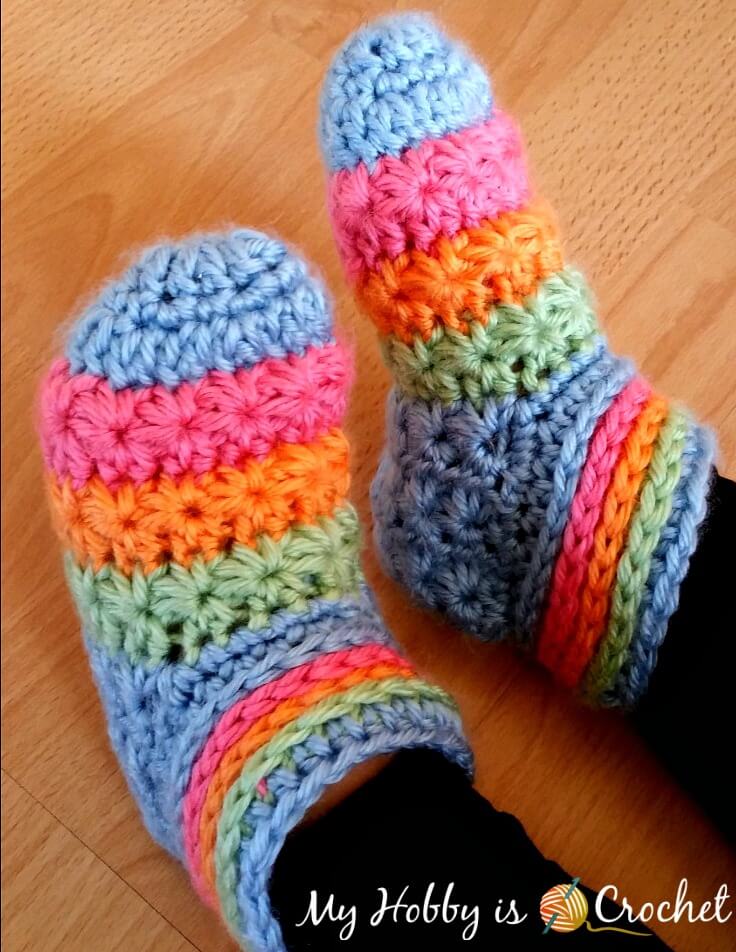 Starlight Toddler Slippers: free star stitch crochet pattern