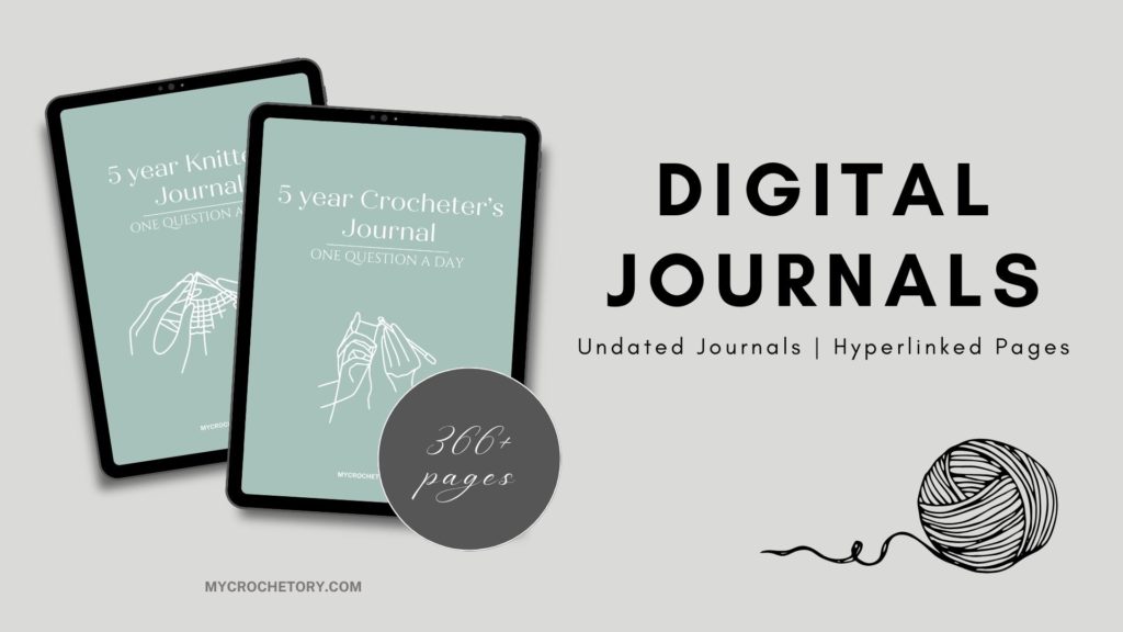 5-year digital journal for crocheters. 5-year digital journal for knitters, One Question a Day journal.