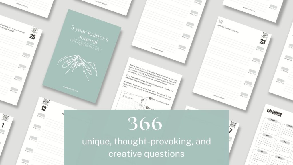 5-year digital journal for crocheters. 5-year digital journal for knitters, One Question a Day journal.