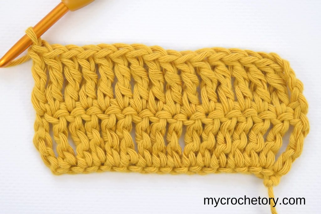 How to treble crochet: two rows completed.