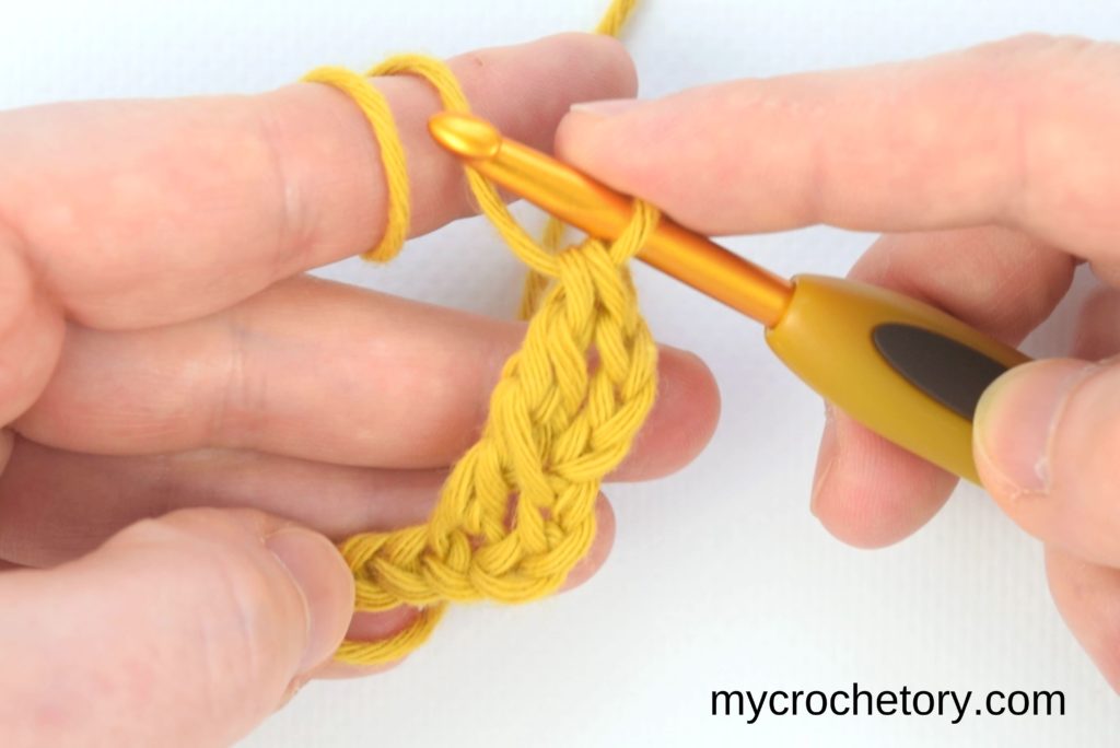 How to double crochet 2 rows at once: row two completed.