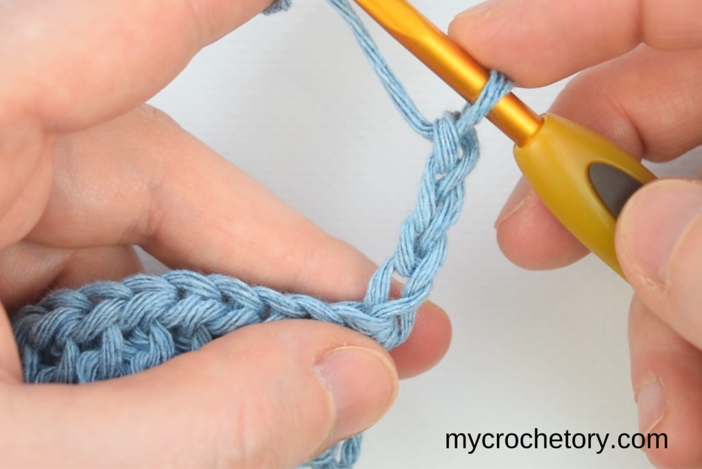 Guiding to initiate rows three and four by turning the work and chaining four, a pivotal step in the ongoing process.