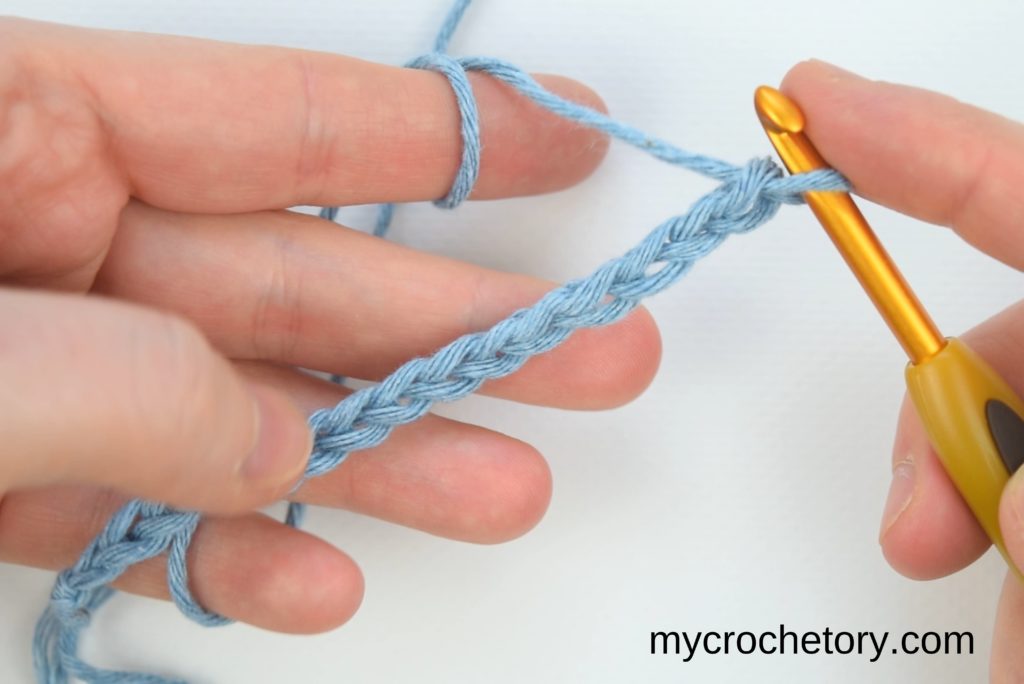 Starting the project with a slip knot and chain, a crucial step in crocheting two rows at once.