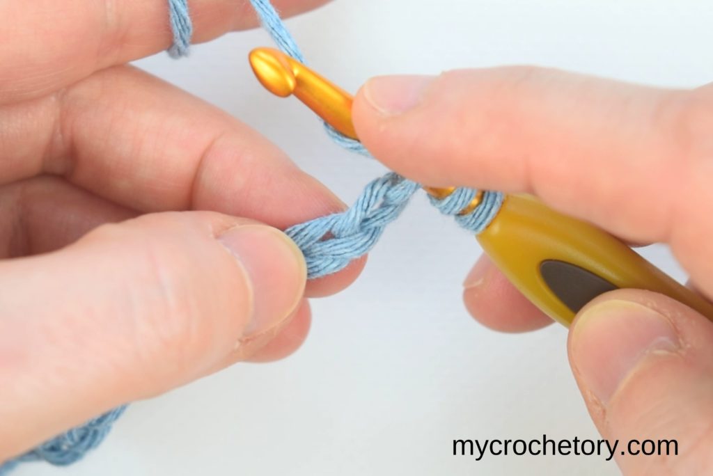 Step-by-step visuals depicting the completion of rows one and two in the process of crocheting two rows simultaneously.