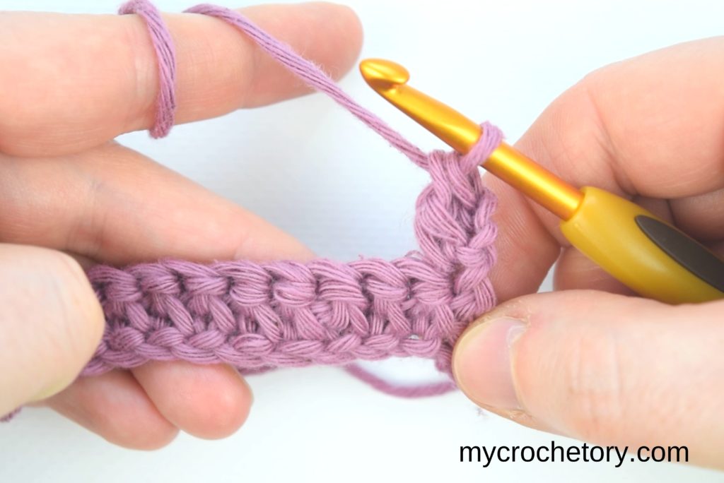 How to Single Crochet 2 Rows at once: sc if row 4 completed.