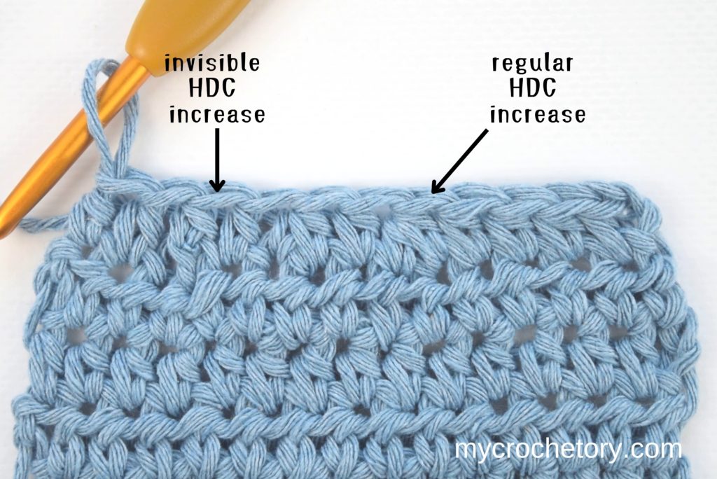 Half Double crochet: How to crochet an invisible decrease. Comparison between regular and invisible decrease.
