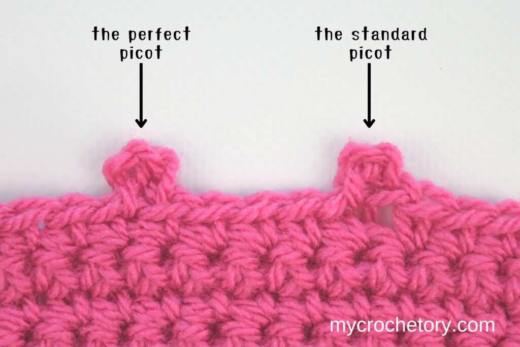 How to crochet the picot stitch: standard way and the perfect way.