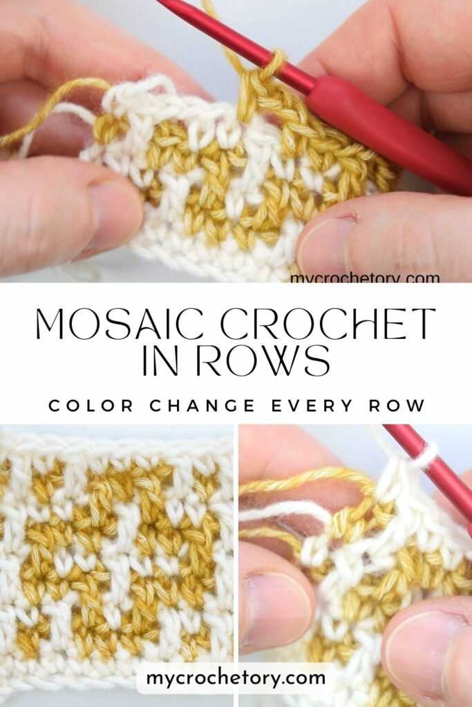 Mosaic Crochet Tutorial: how to mosaic crochet in rows with color changes and yarn cutting every row.