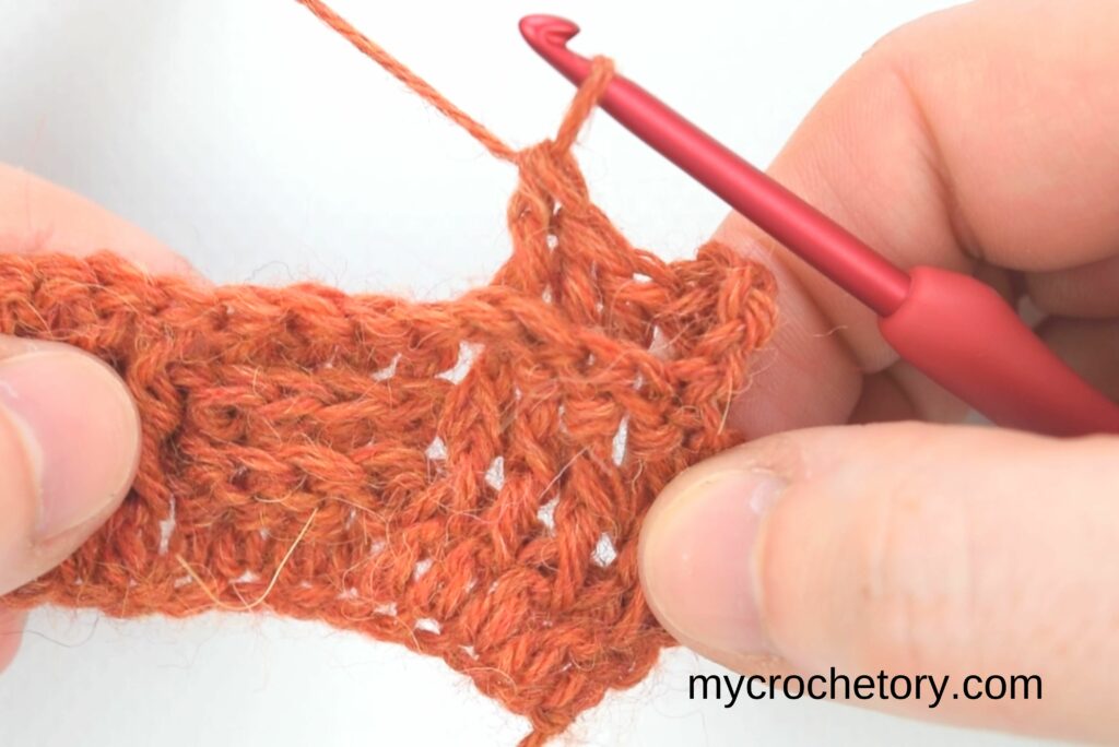 Detailed demonstration of crochet basketweave stitch