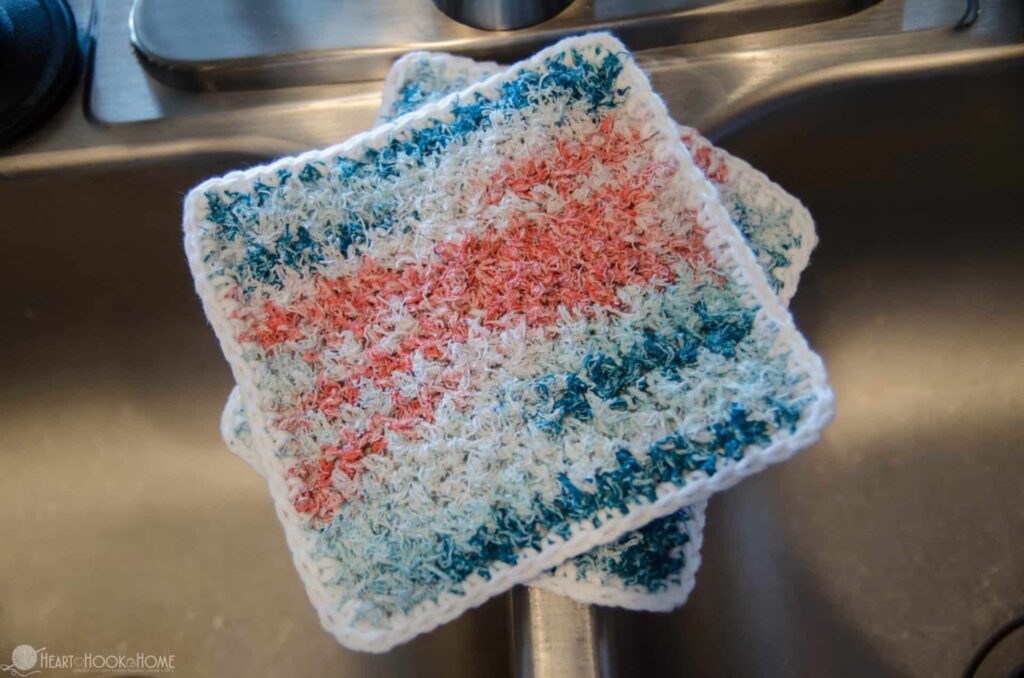 Two-Sided Scrubby Dishcloth - dual-textured dishcloth with Lemon Peel Stitch, part of scrubby yarn crochet patterns.