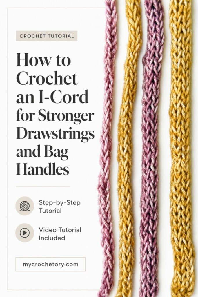 Pink and mustard crochet I-Cords for stronger drawstrings and bag handles