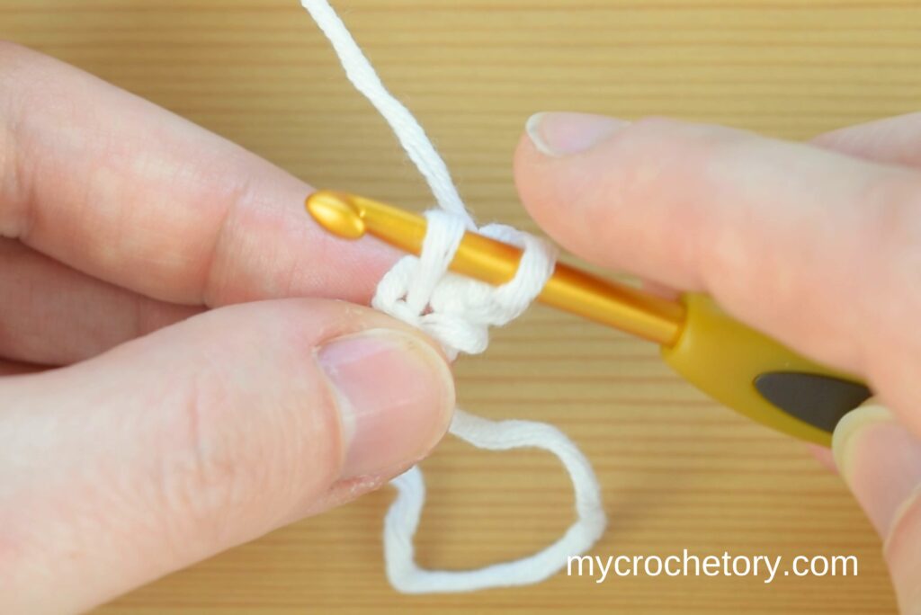 Insert hook into closest dropped loop. How to crochet an I-cord step by step.