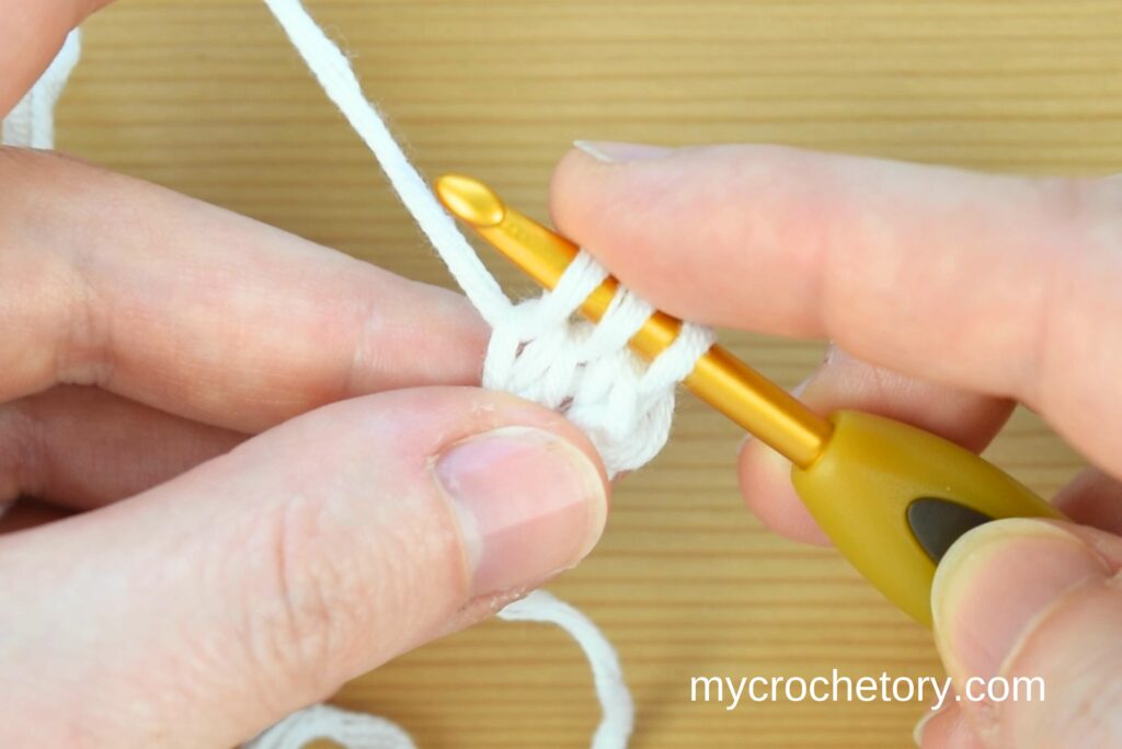 Yarn over and pull through for 3 loops. Crochet I-cord tutorial.