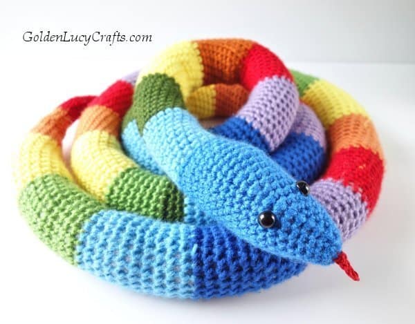 Colorful crochet snake. This crochet animal pattern free is perfect for using leftover yarn.