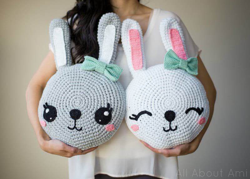 Cuddly crochet bunny pillows. This crochet animal pattern free is great for decor.
